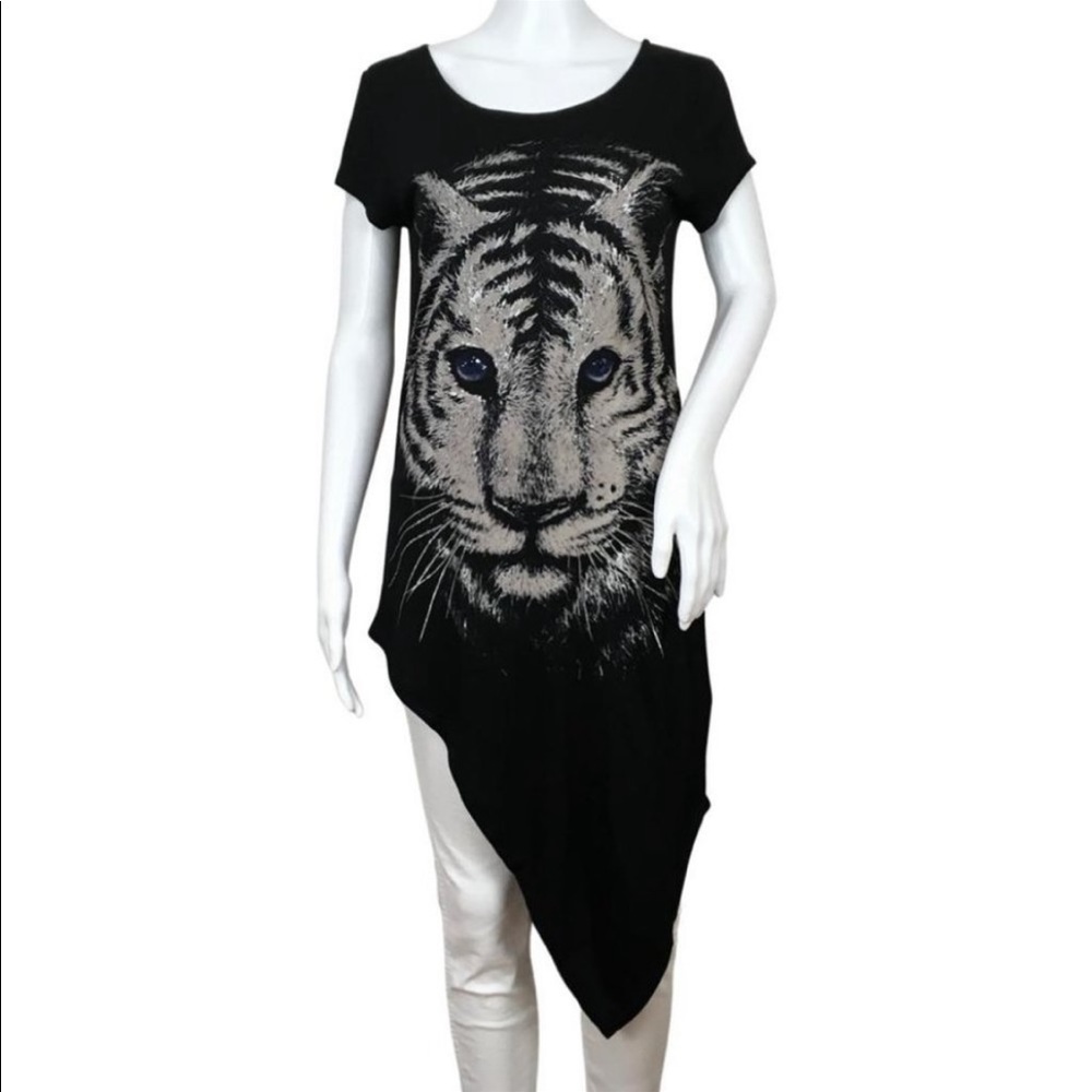 Desigual Assymetrical  Tiger Print Long Tee